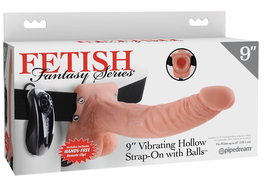 9'' Vibrating Hollow Strap-on with Balls